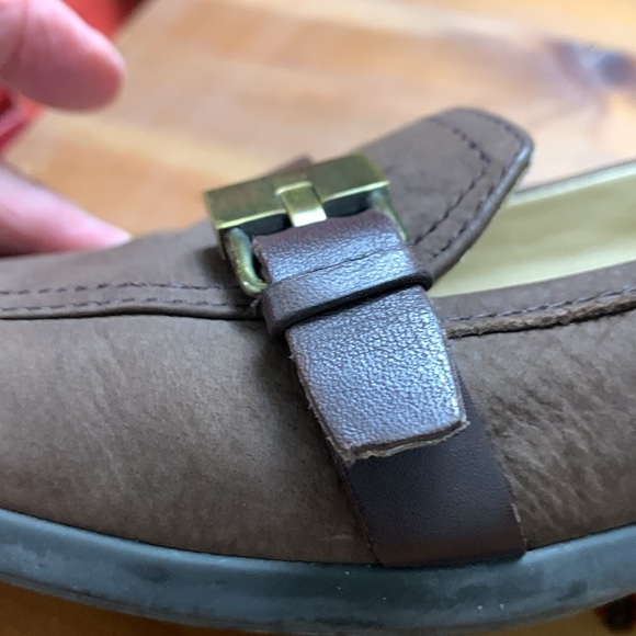 GEOX Brown Suede Loafers Size 39 Square Toe Gold Hardware - Picture 5 of 7